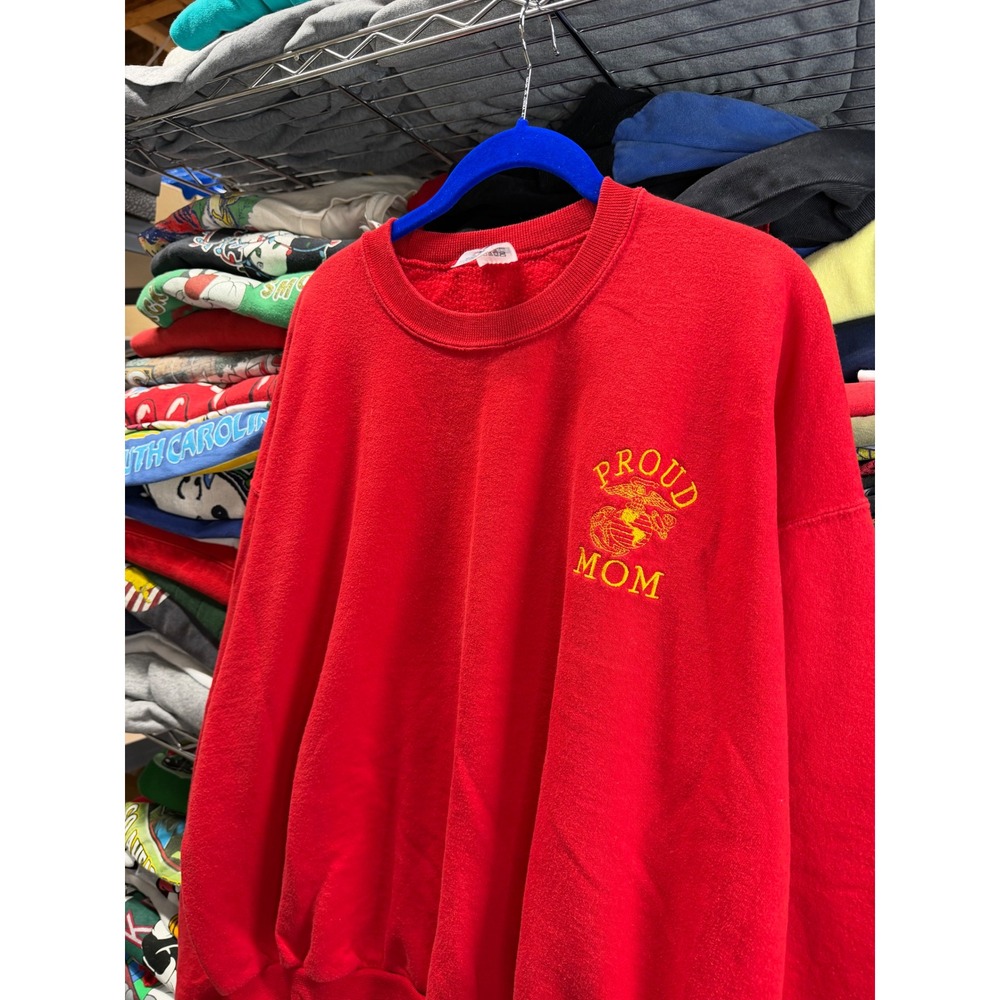 Vintage y2k US Marine Corps Proud Mom Sweatshirt Red XL USMC Military Pullover - Picture 5 of 7